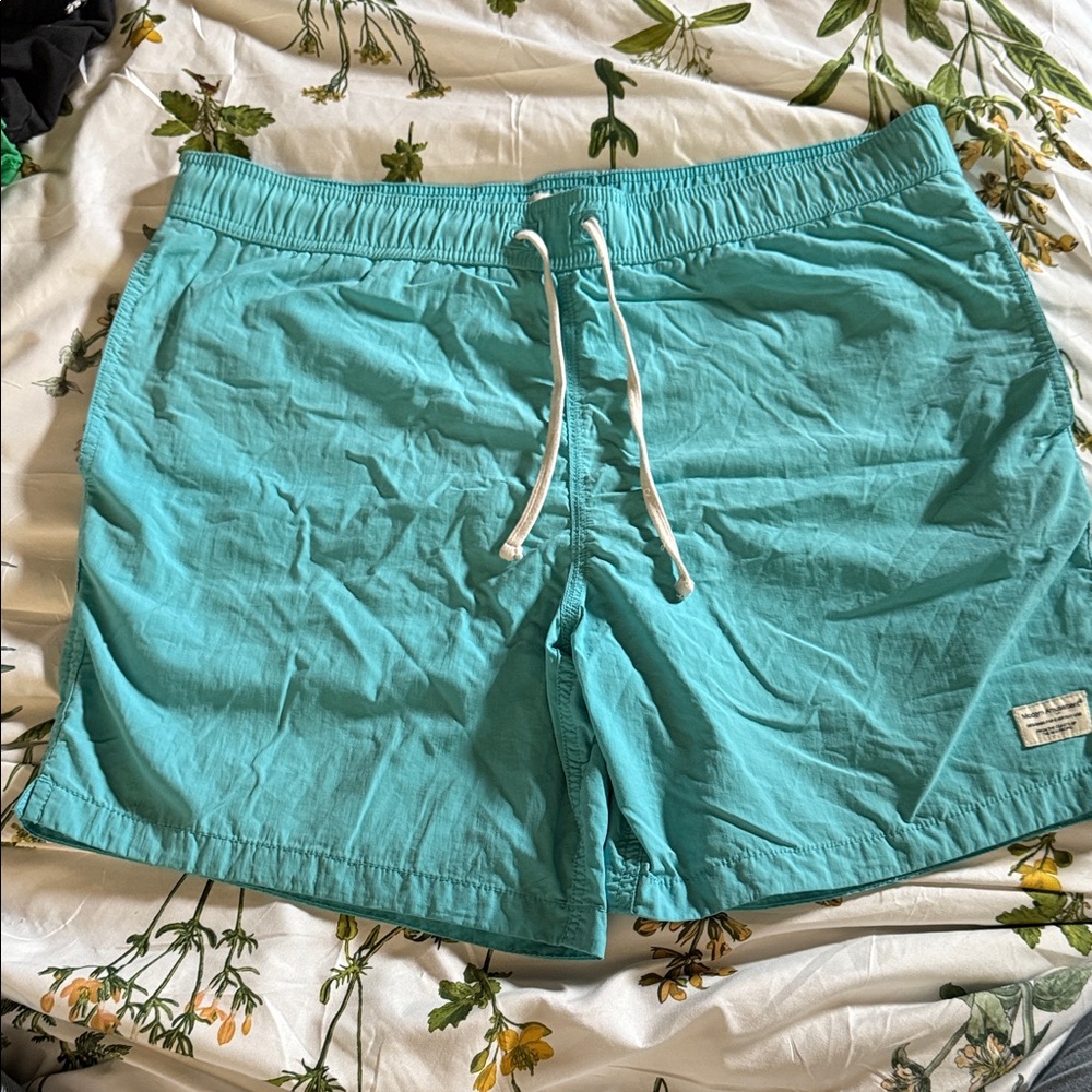 Modern Amusement Turquoise Swim Shorts with Drawstring Large